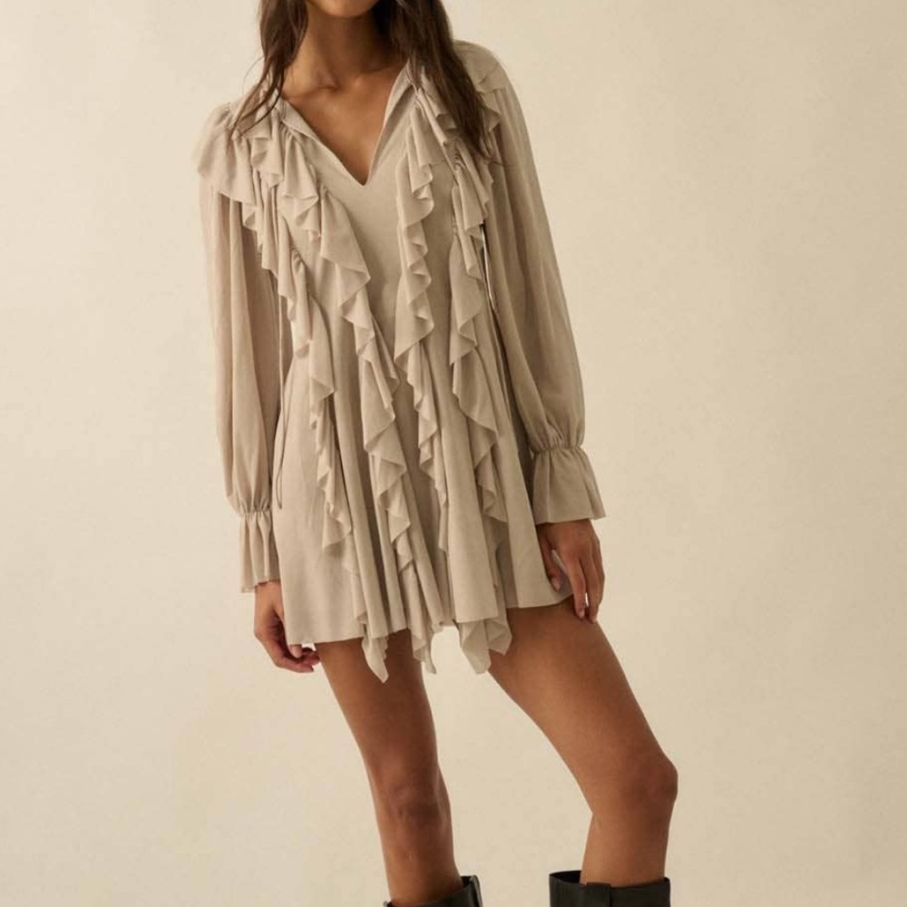 NWT Promesa Ruffle Romper Little Mini Skort Boho Festival Dress Tan Beige - Picture 9 of 11